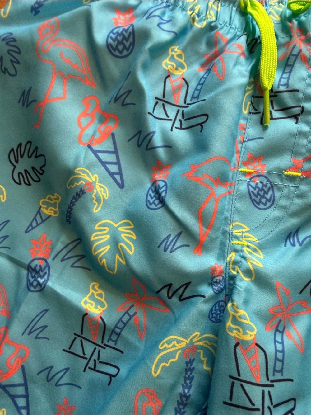 Laguna B Bright Blue Flamingo & Tropical Print Swim Trunks
